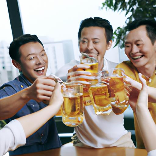Nhóm bạn đang cùng nhau nâng cốc bia và bày tỏ lời chúc mừng tiếng Đức